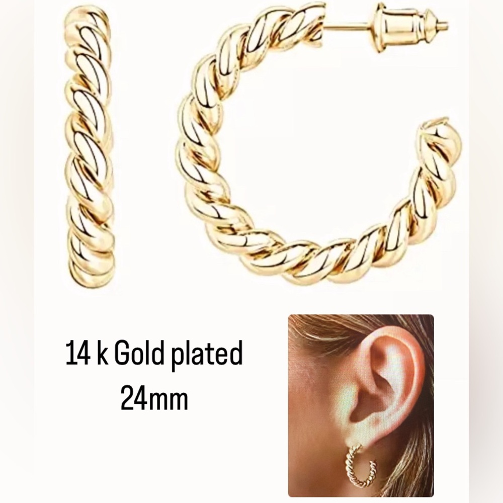 14K Yellow Gold Plated Twisted Braided Hoop Earrings Dangle Earrings For Women